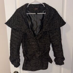 Danier Black and Cream Textured Trench Coat
